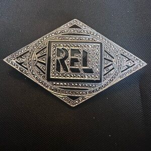 Vintage Art Deco Sterling Silver Marcasite Monogram Brooch "REL"